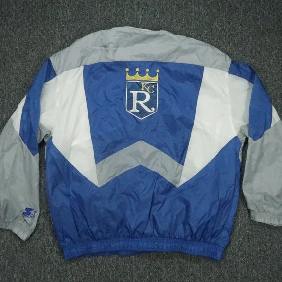 VINTAGE Kansas City Royals Jacket Men XL Blue Gray Starter Full Zip Windbreaker